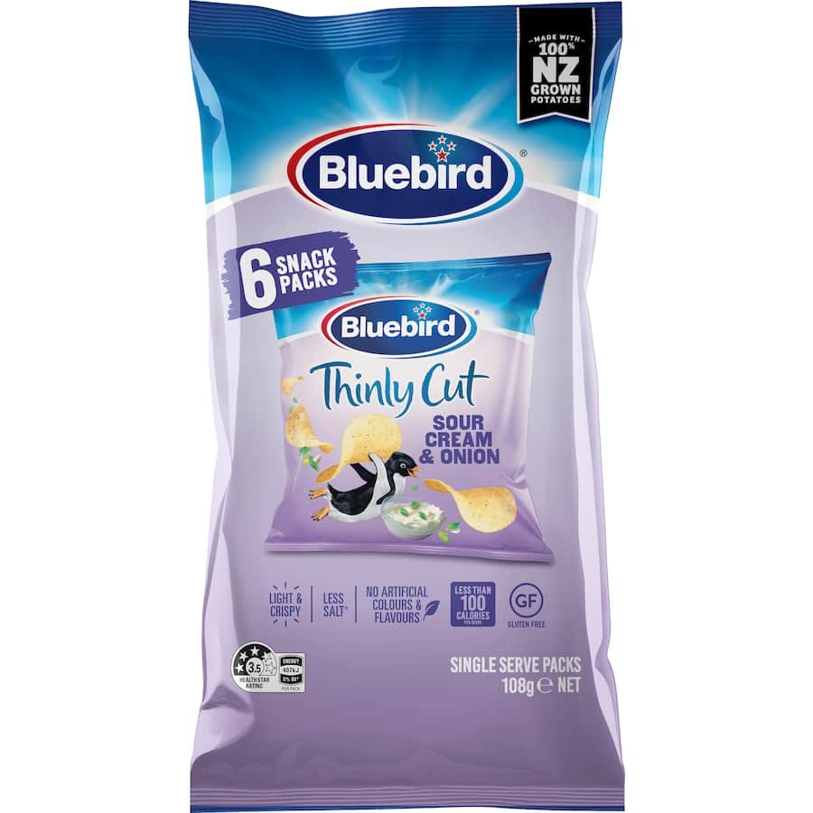 Bluebird Thin Cut Chips Sour Cream & Onion 6 pack 108g