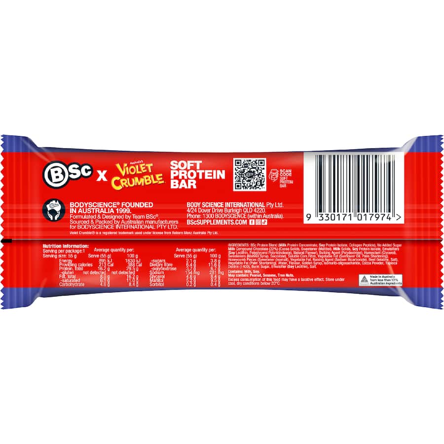 Bsc Violet Crumble Protein Bar Chocolate Honeycomb 55g