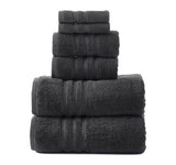 Charcoal cotton towel set with 575 GSM, includes 2 bath towels, 2 hand towels, and 2 face washers, soft and absorbent.