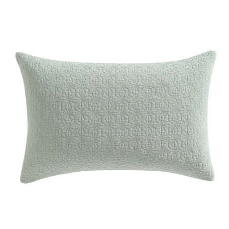 Elegant Kayo Sage pillowsham pair featuring geometric embroidery, 100% cotton, perfect for modern bedroom decor.