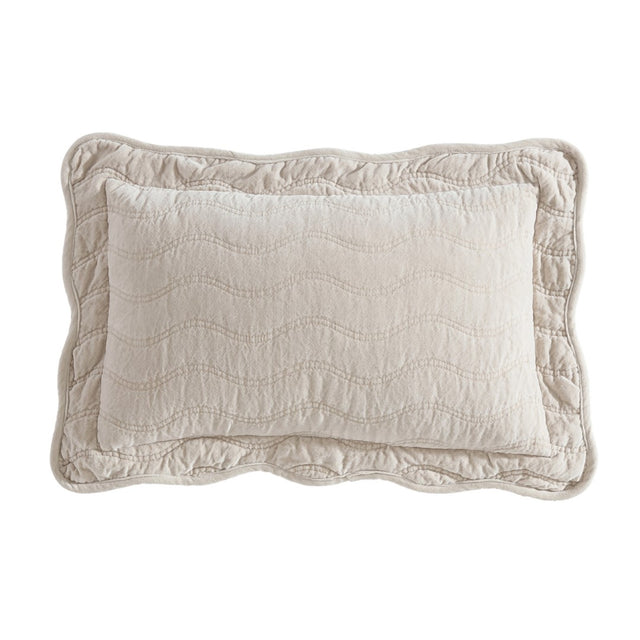 Luxurious Indiana Stone Pillowsham Pair in cotton velvet with scalloped edges, perfect for a sophisticated bedroom update.