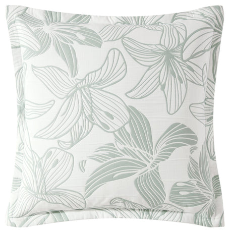 Grace Sage European Pillowcase (65cm) with stylized hibiscus flowers in soft colors, enhancing modern bedding elegance.