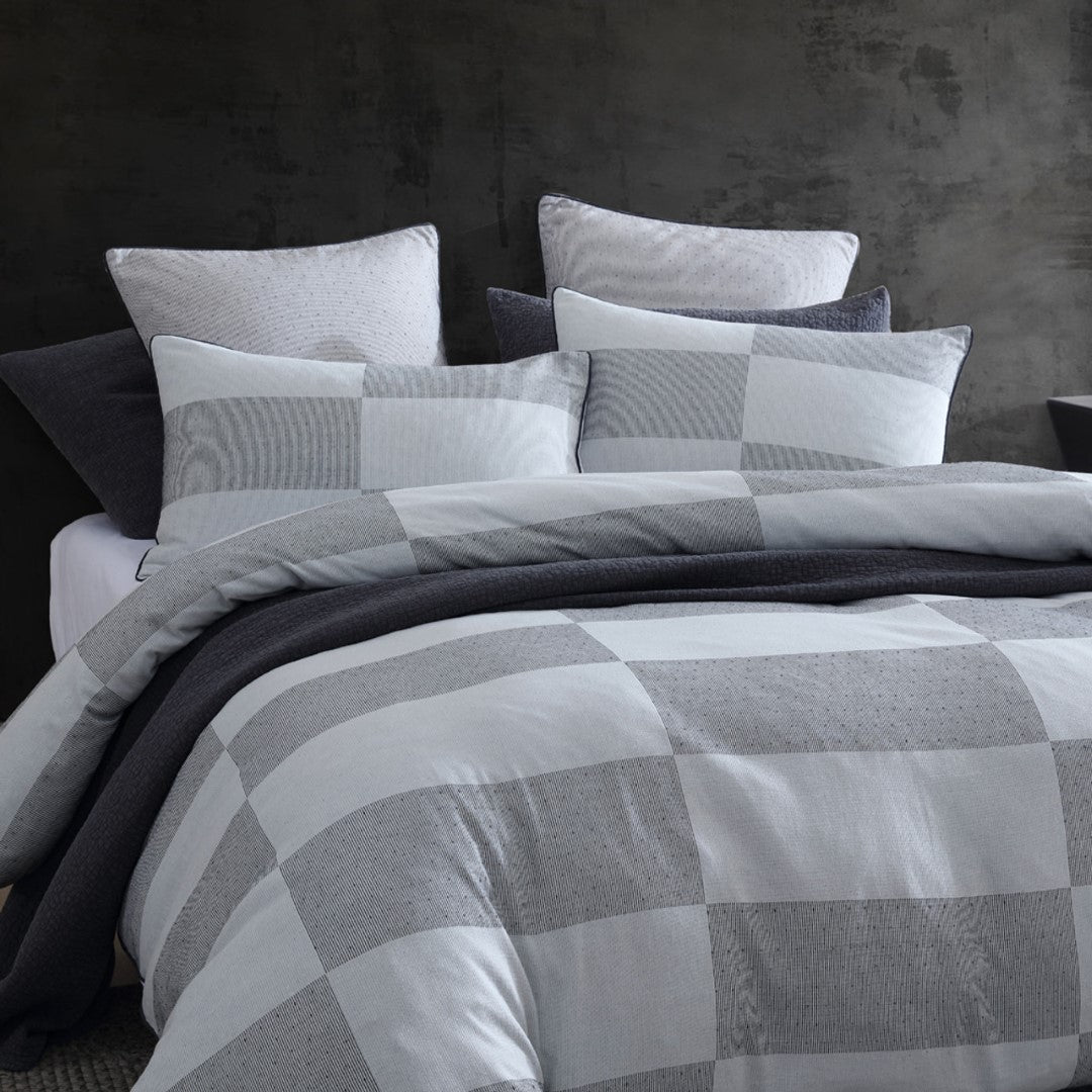 Queen Duvet Cover Set in Region Grey, featuring modern geometric design, 100% cotton jacquard for durability and style.