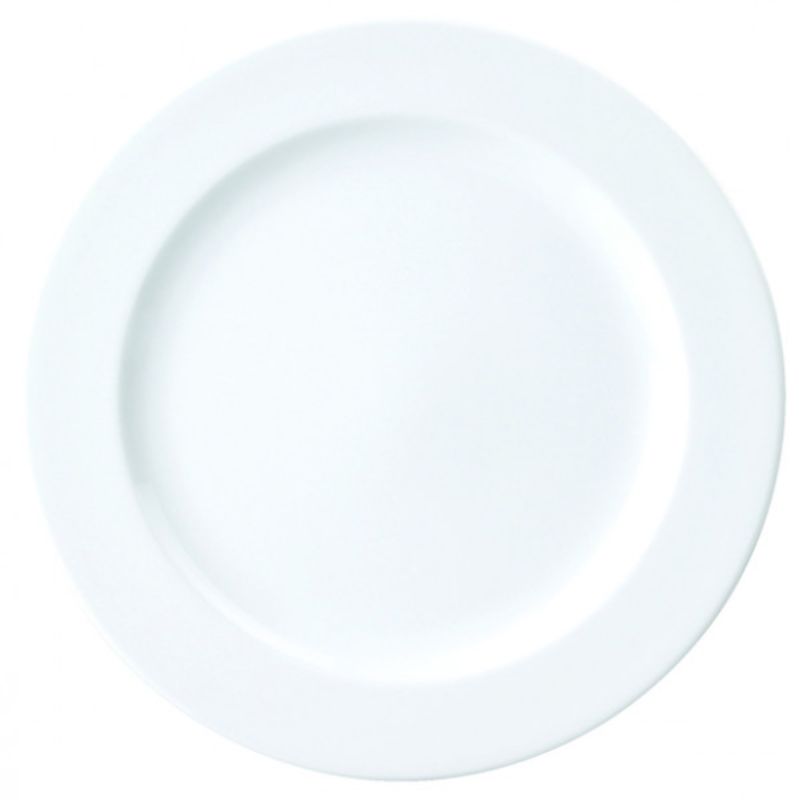 Set of 12 luxurious Royal Porcelain round plates with smooth white finish, scratch-resistant and perfect for elegant dining.