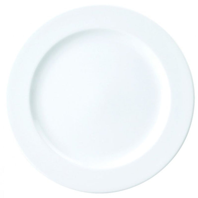 Set of 12 Royal Porcelain Round Plates with 180mm rim, durable, elegant white finish for versatile dining.