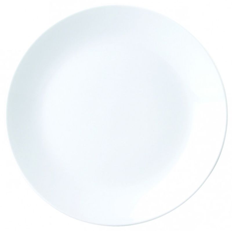 Set of 12 Royal Porcelain Round Plates, high-fired, scratch-resistant, with a smooth white finish for elegant dining.