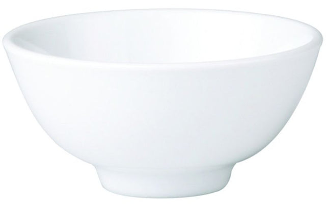 Set of 24 durable 115mm Royal Porcelain bowls, ideal for serving rice and noodles, featuring a sleek white finish.