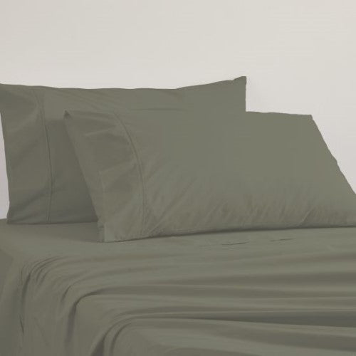 European pillowcase in moss green, 400TC Egyptian cotton sateen, luxurious soft feel, 65 x 65cm dimensions.