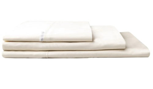 Luxurious Split King sheet set in 400TC Egyptian cotton sateen, featuring deep fitted sheets and tailored euro pillowcases.