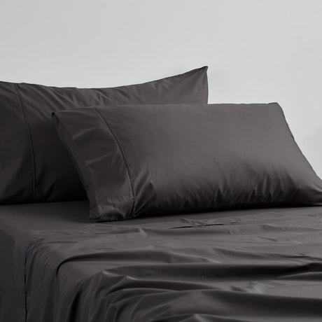 Logan and Mason king-size pillowcase in Asphalt, featuring 250TC poly/cotton percale for durability and comfort.