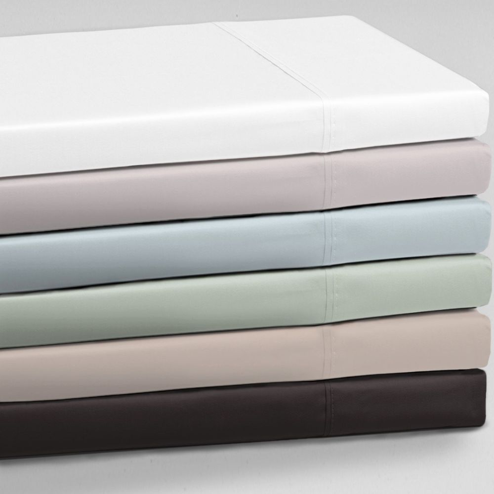 Logan and Mason 250TC Poly/Cotton Percale Sheet Set in Linen for Californian King beds, featuring crisp finish and elegant detailing.