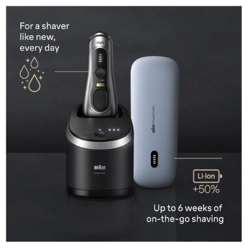 Braun Series 9 Pro+ Wet & Dry Shaver, featuring 6-in-1 SmartCare, PowerCase, and precision trimmer for ultimate grooming.