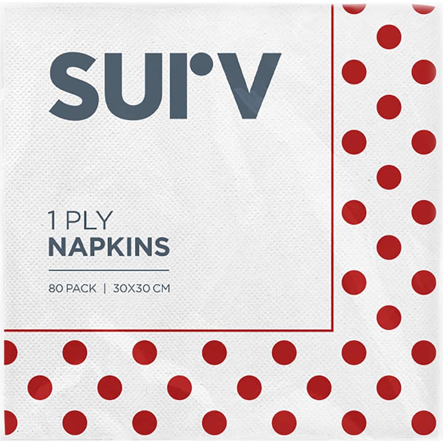 Surv Napkins Red Polka Dot 1 Ply 80pack