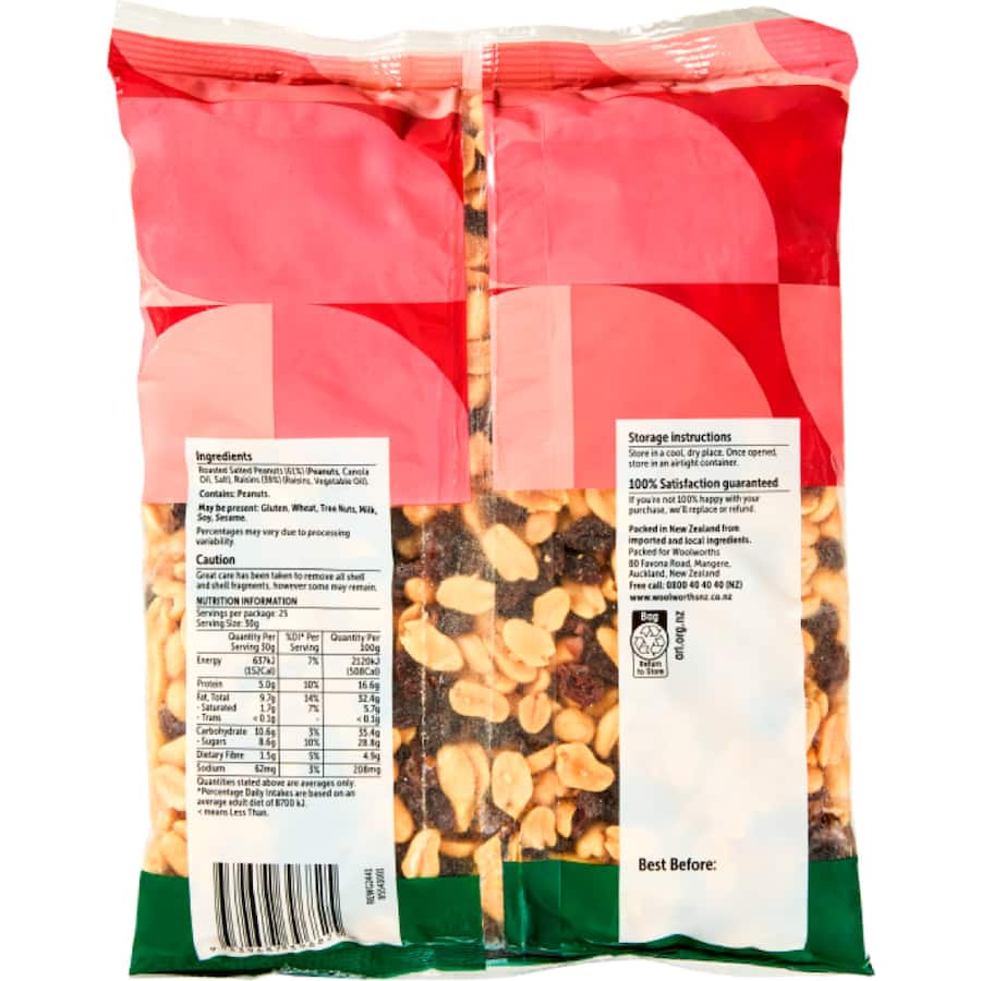 Woolworths Snack Mix Peanut & Raisin 750g