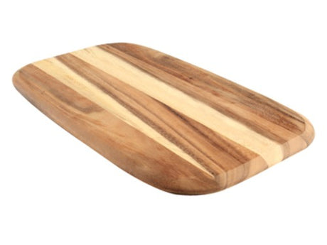 Elegant Baroque Rectangle Platter in rustic acacia wood, perfect for serving appetizers or desserts at gatherings.