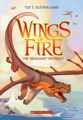 The Dragonet Prophecy paperback cover featuring five young dragons embarking on an adventure in the magical world of Pyrrhia.