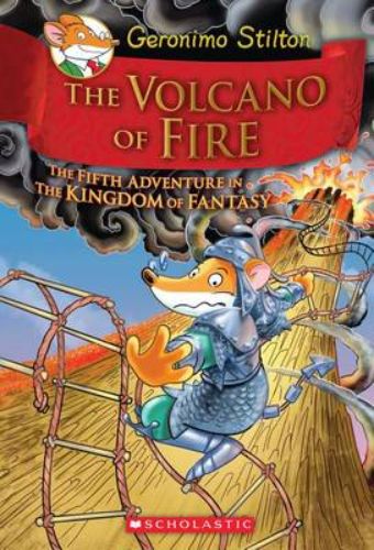 Geronimo Stilton's *The Volcano of Fire*: An enchanting adventure in a hardback edition for ages 7-12 featuring bravery and teamwork.