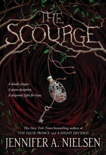 Cover of *The Scourge*, a gripping novel about a girl fighting against a plague and uncovering dark secrets on Attic Island.