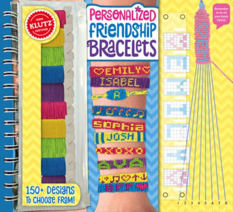 Colorful kit for crafting personalized friendship bracelets with name tiles and tools for creative expression.