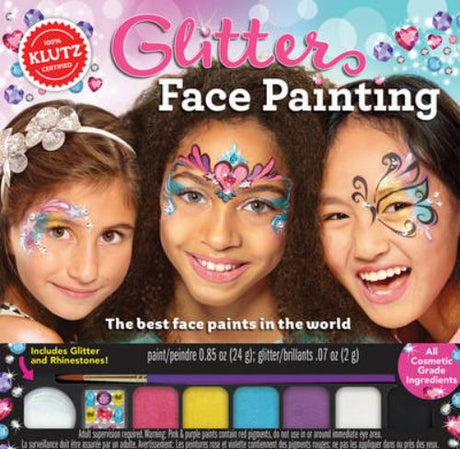 Colorful Glitter Face Painting kit with shimmer paints, a brush, and stickers for creative face designs.