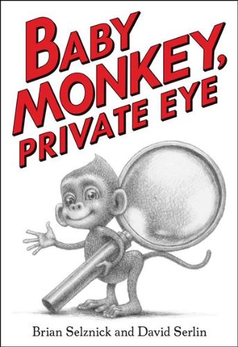 Cover of 'Baby Monkey, Private Eye', featuring a charming monkey detective amidst whimsical illustrations and bold colors.