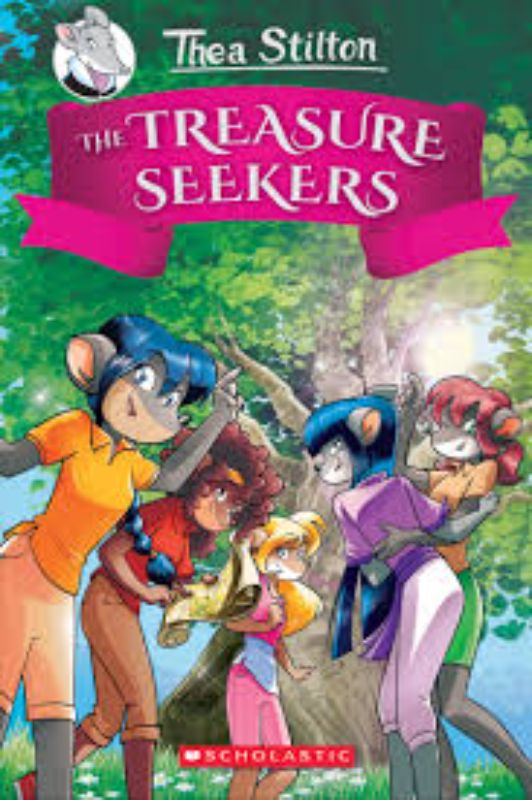 The Treasure Seekers hardcover by Thea Stilton features Thea Sisters on an adventure for legendary treasures, ideal for kids 7-12.