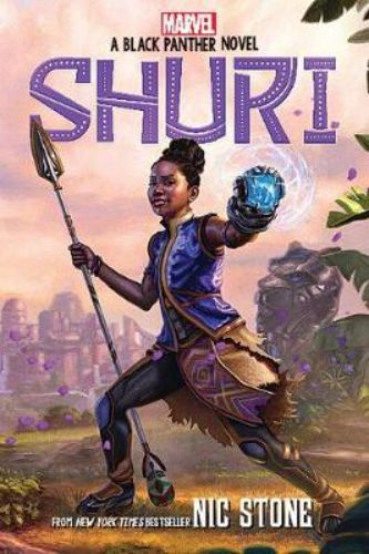 Hardback book 'Shuri' by Nic Stone featuring vibrant illustrations and a thrilling adventure in Wakanda.