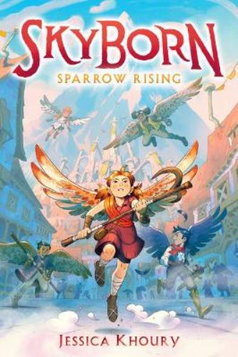 Sparrow Rising hardback novel by Jessica Khoury, featuring a young girl's journey in a world of winged fantasy and mythical creatures.