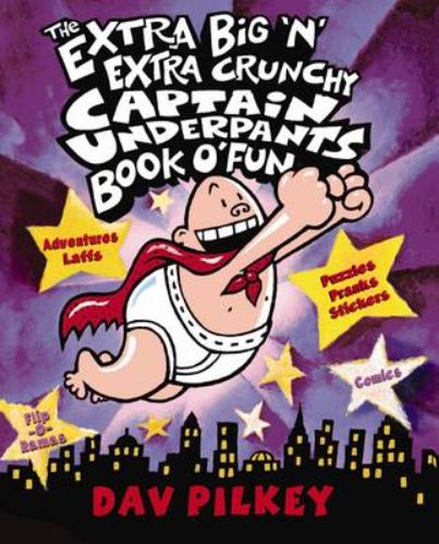 Colorful hardcover collection filled with jokes, puzzles, and activities featuring Captain Underpants for endless fun and creativity.