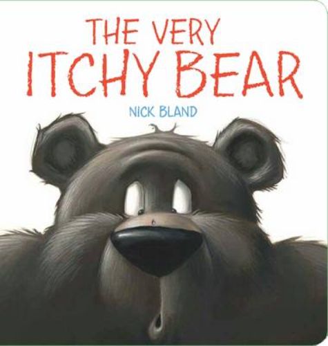 A colorful board book cover featuring Bear and a tiny flea, capturing the themes of friendship and resilience.