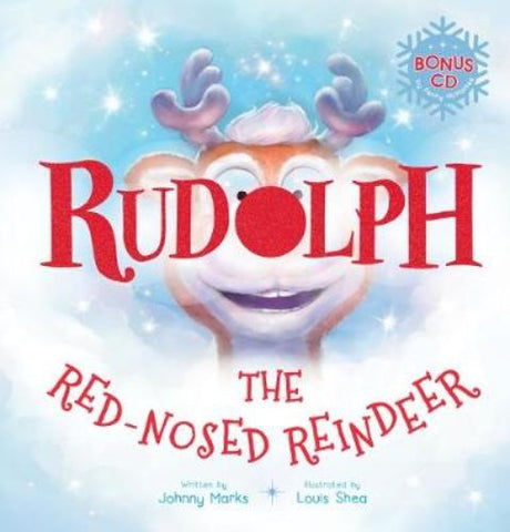 Hardback 'Rudolph the Red-Nosed Reindeer' book with CD, featuring 24 pages of storytelling and Christmas song recording.