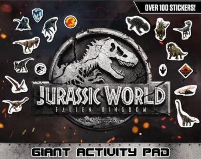 Giant activity pad featuring 32 oversized pages of Jurassic World coloring, puzzles, and a dino sticker sheet for kids.