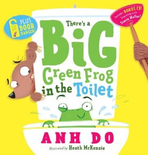 Whimsical hardback children's book about a cheeky frog in a toilet, includes a CD and interactive door hanger.