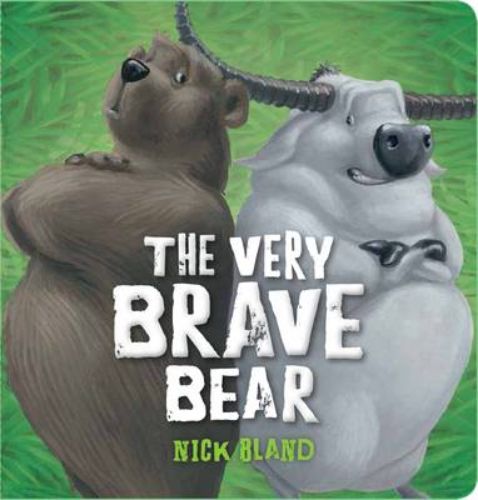 Colorful board book 'The Very Brave Bear' features a brave bear and Boris Buffalo in an adventurous story for toddlers.