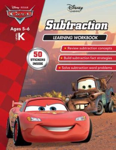 Engaging Disney Cars subtraction workbook for preschool and kindergarten, featuring vibrant pages and beloved characters.