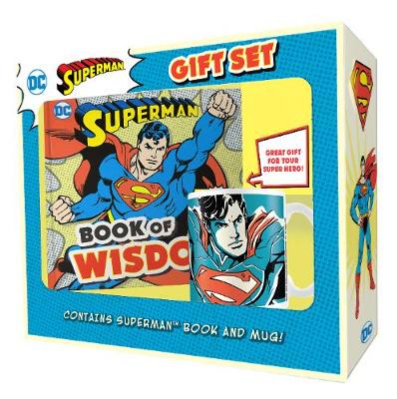 Superman Book & Mug Gift Set featuring a vintage art book with quotes and a ceramic mug showcasing an iconic Superman image.