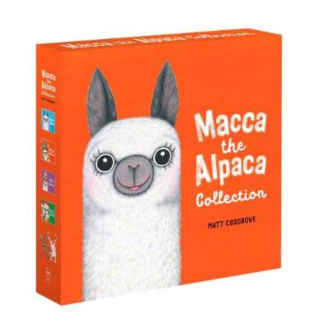 Four beautifully illustrated hardback books featuring Macca the Alpaca, celebrating friendship and adventure for kids aged 3-7.