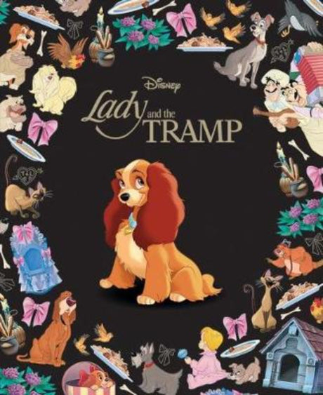 Hardcover picture book depicting Lady and Tramp's heartwarming story of love and adventure, ideal for children ages 3-7.