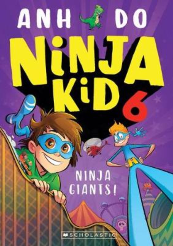 Ninja Giants! (Ninja Kid #6) book cover featuring Nelson and Kenny on a whimsical adventure at a fair, filled with humor and friendship.