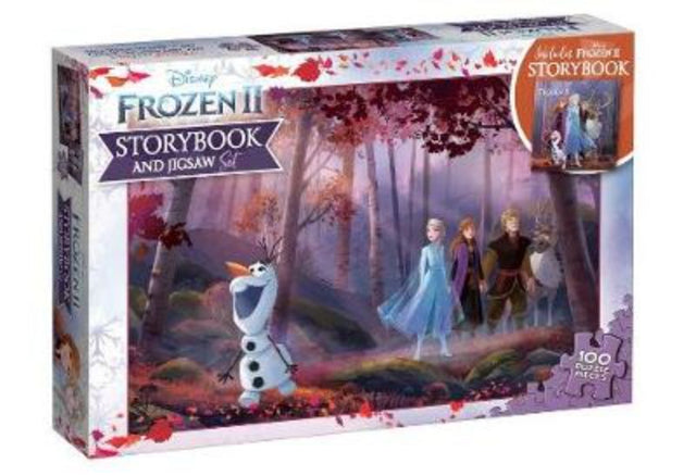 Frozen 2 storybook and jigsaw set featuring Anna, Elsa, and vibrant illustrations for imaginative play and cognitive skill development.