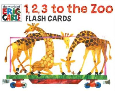 Colorful Eric Carle flash cards featuring animals and trains, perfect for teaching counting to toddlers.