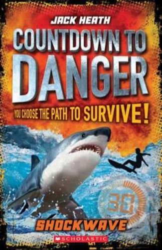 Interactive adventure book 'Shockwave' offering thrilling choices, shark encounters, and perilous escapes in 144 pages.