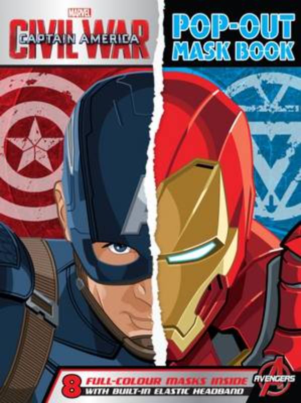 Pop-out mask book featuring eight perforated superhero masks from 'Captain America: Civil War' for imaginative play.