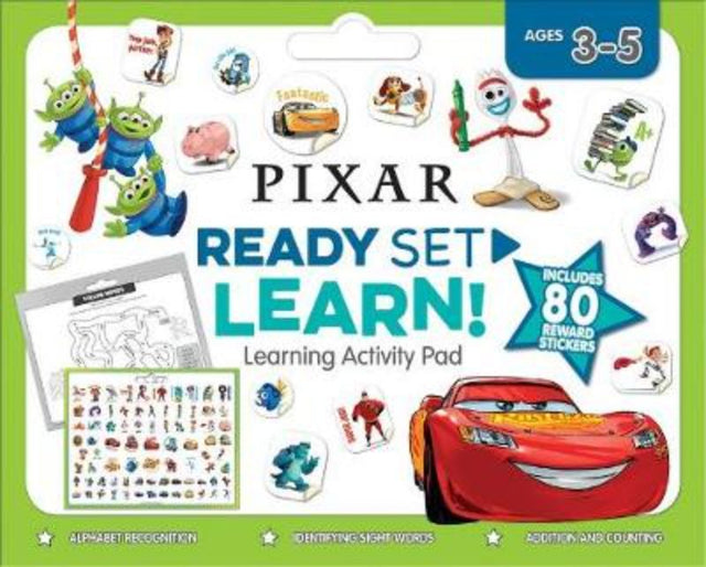 Disney Pixar activity pad for ages 3-5, featuring 128 pages of fun, educational activities with beloved characters.