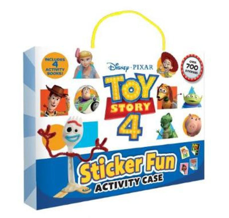 Colorful Toy Story 4 activity case with four sticker books for creative play and storytelling for kids.