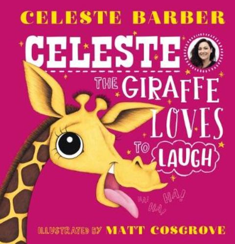 Celeste the Giraffe book cover featuring a cheerful giraffe, perfect for teaching kids about self-acceptance and laughter.