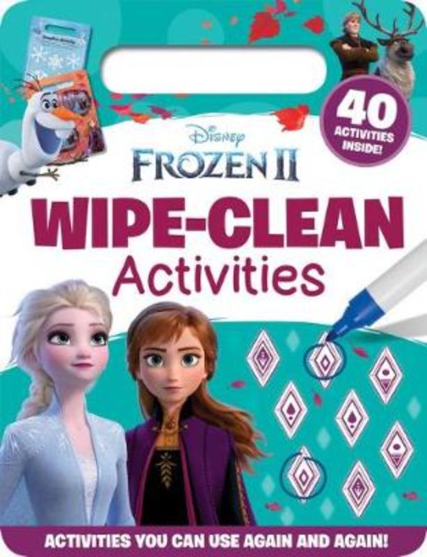 Wipe-clean activity book featuring Frozen 2 characters, with games and puzzles for endless fun and creativity.