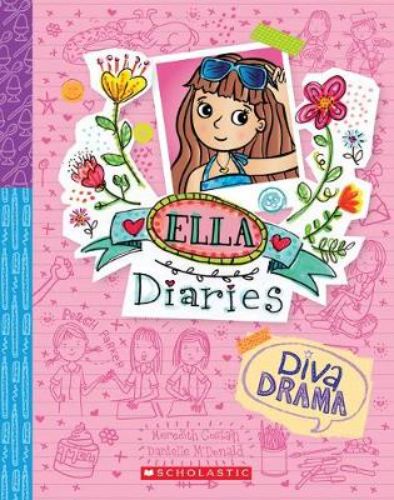 Ella Diaries #21: Diva Drama cover featuring Ella, Zoe, and Peach in a colorful, playful design that captures friendship and excitement.