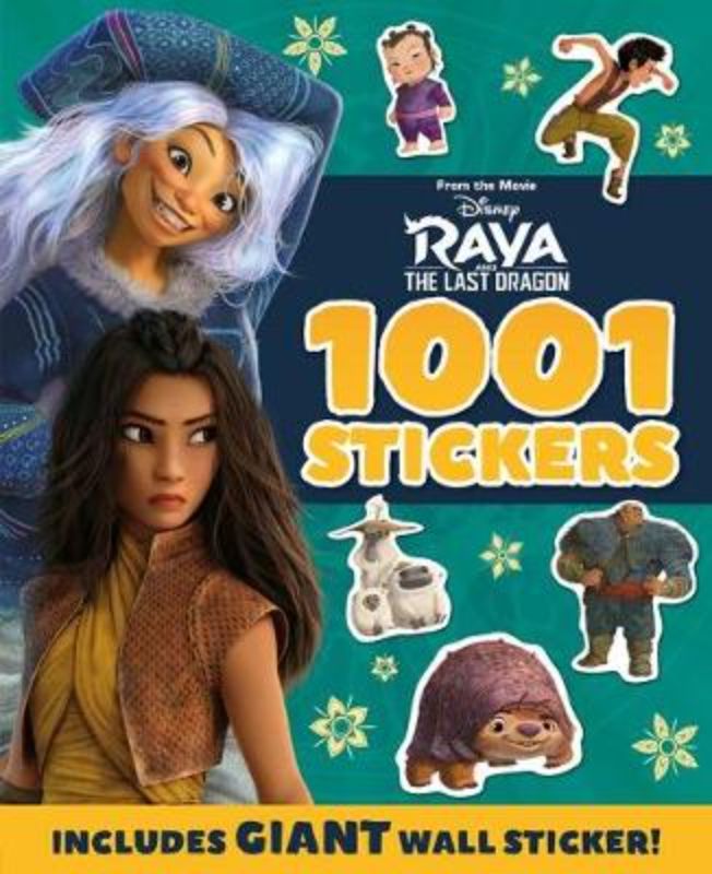 Colorful sticker book featuring characters from Disney's Raya and the Last Dragon, with activities and foiled stickers.