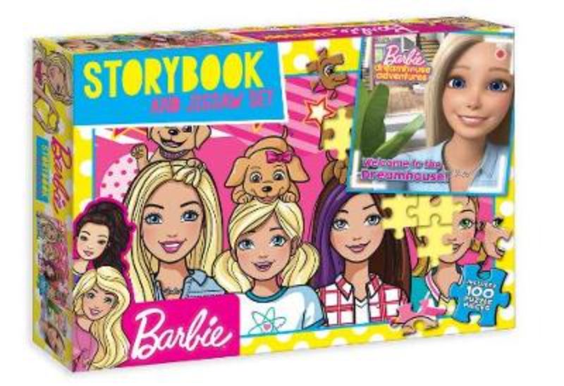 Barbie: Storybook and Jigsaw Set featuring vibrant illustrations and a themed puzzle for interactive play and learning.